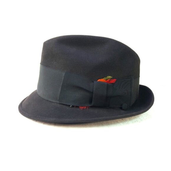 Fairmount Hat Vintage Black Genuine fur felt Wool Fedora Hat, Size 6 7/8